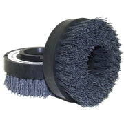 A set of two black nylon bristle brush wheels designed for stone surface texturing.