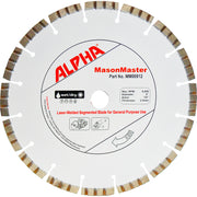 Alpha 9 inch MasonMaster diamond blade for general purpose use on a white background
