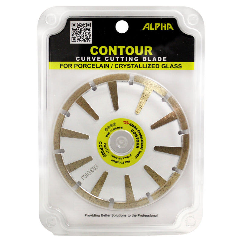 Alpha contour curve cutting blade packaging on a white background