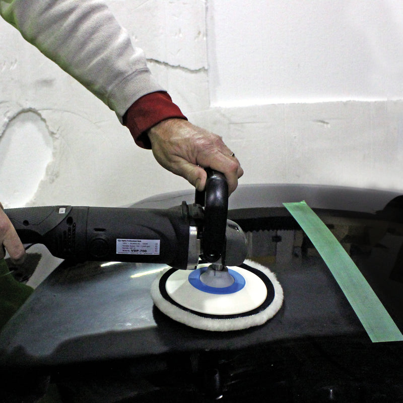Person using the Alpha VDP-700 Electric Polisher on a car hood