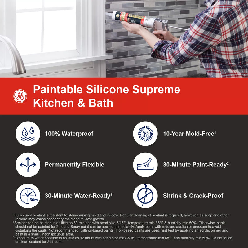 GE Paintable Silicone Supreme Kitchen & Bath Sealant