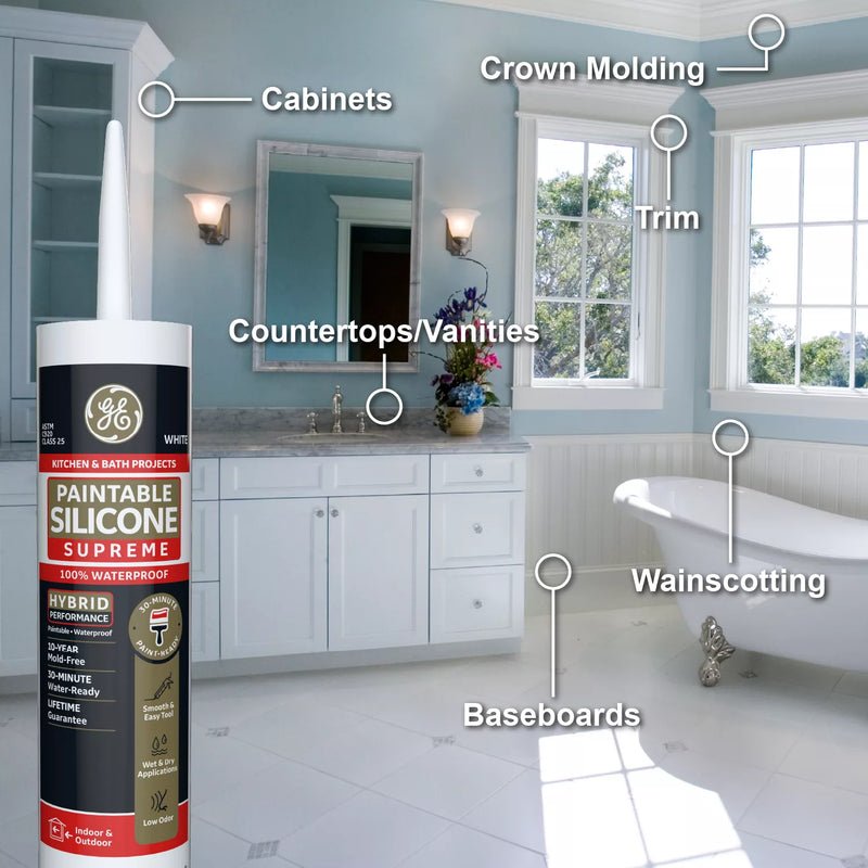 GE Paintable Silicone Supreme Kitchen & Bath Sealant