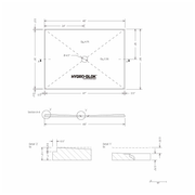 HYDRO-BLOK Classic Center Drain Shower Pan Diagram, 36” x 48”