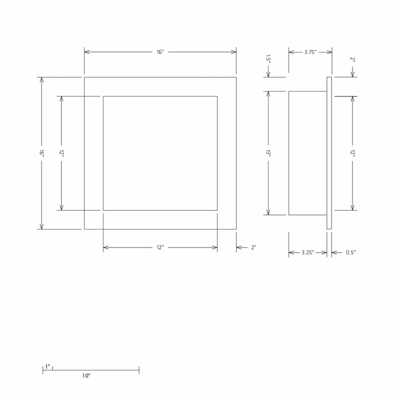 HYDRO-BLOK Recessed Shower Niche Diagram, 16" x 16"