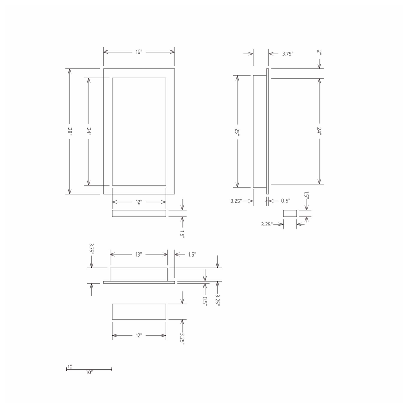 HYDRO-BLOK Recessed Shower Niche Diagram, 16" x 28"