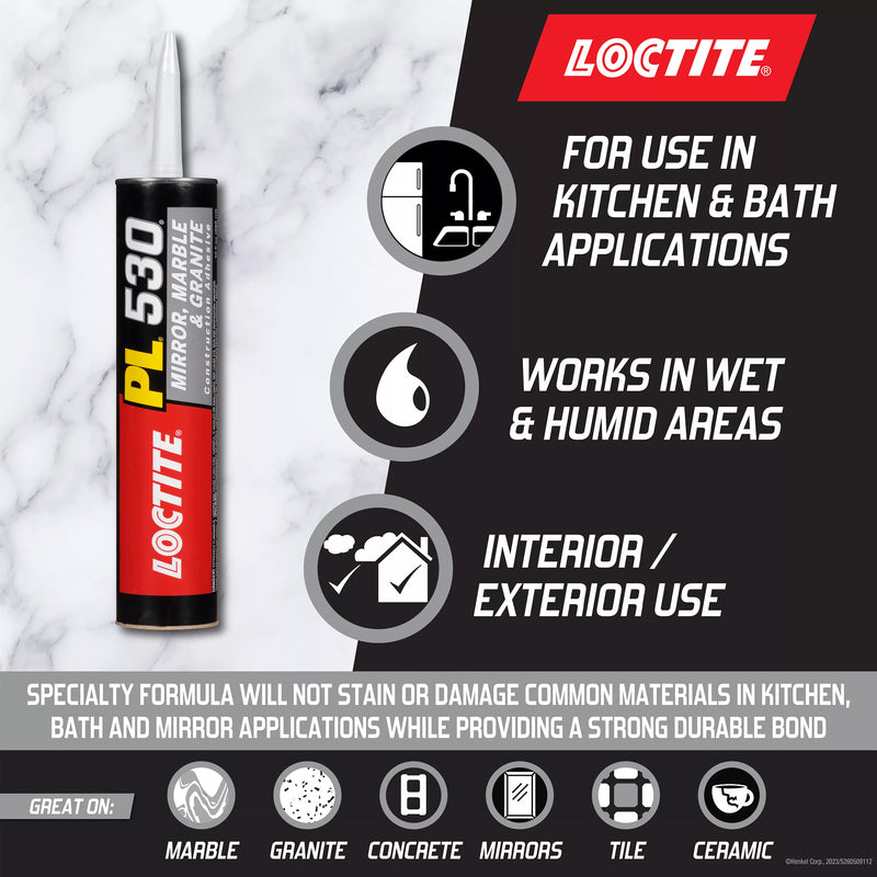 Loctite PL 530 Mirror, Marble & Granite Construction Adhesive – 10 fl oz