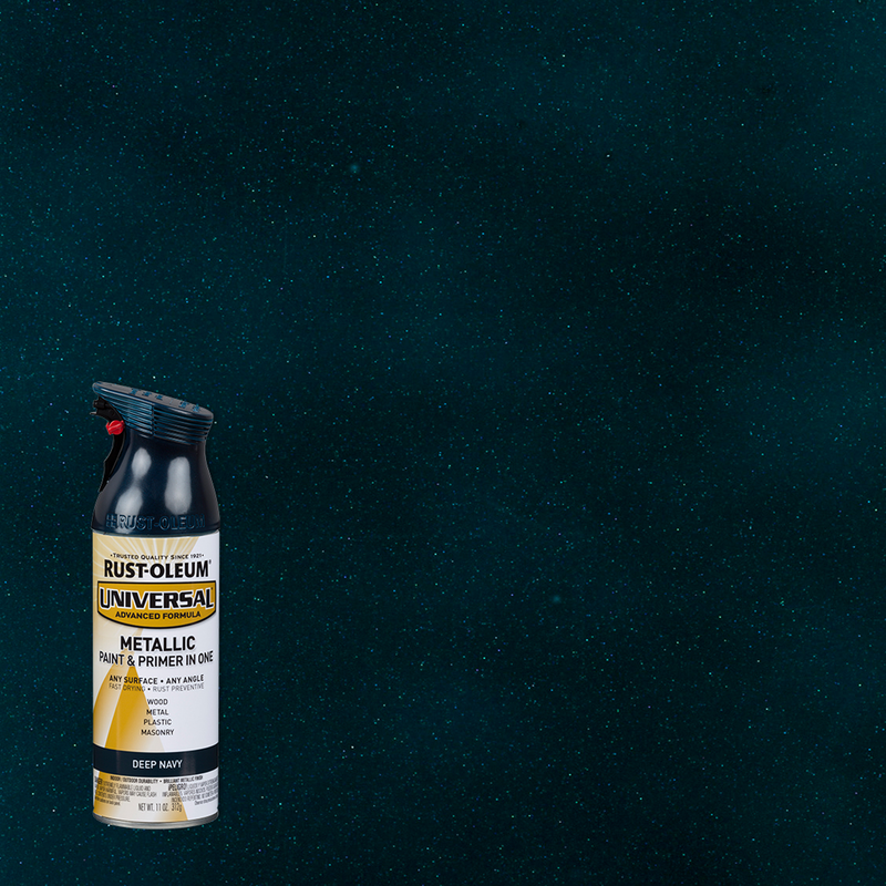 Rust-Oleum Universal Premium Metallic Spray Paint, versatile for any surface, featuring a durable, high-gloss finish.