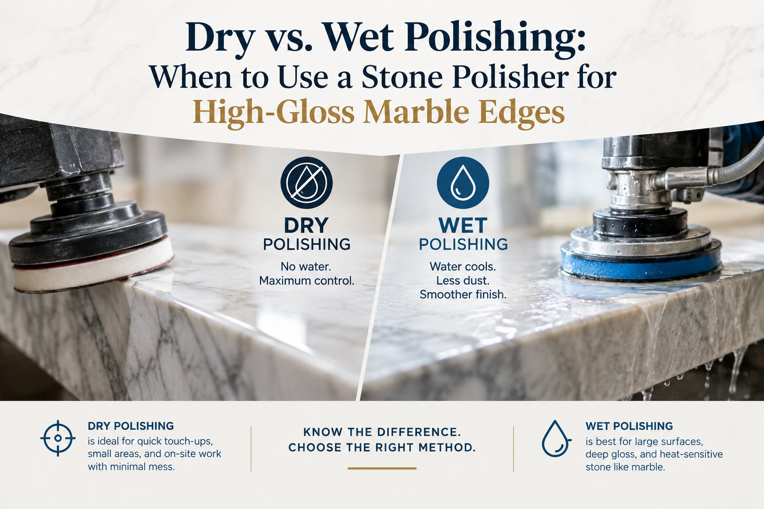 Dry vs. Wet Polishing: When to Use a Stone Polisher for High-Gloss Marble Edges