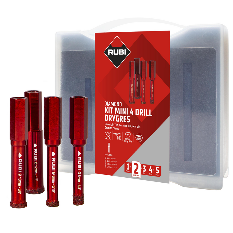 RUBI DRYGRES 4DRILL Diamond Drill Bit Kit for Tile, Porcelain & Stone