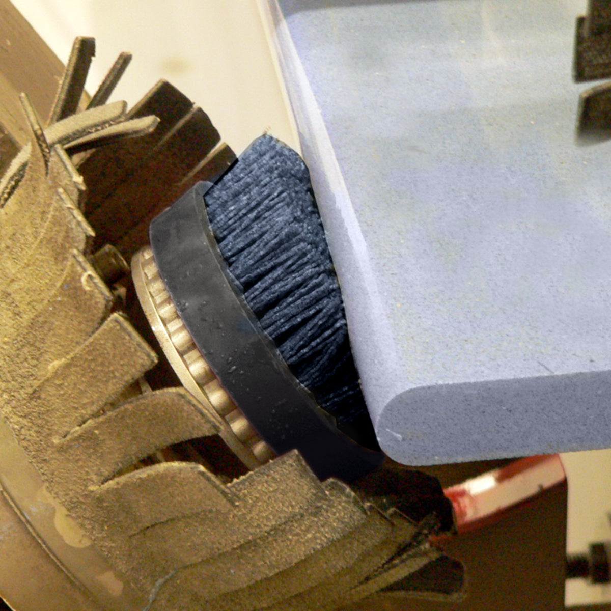 Close-up of a antique brush and texturing countertop edge
