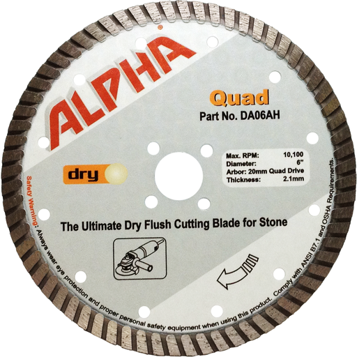 Alpha Professional Tools 6" Quad Dry Flush Cutting Blade for Stone Fabricators