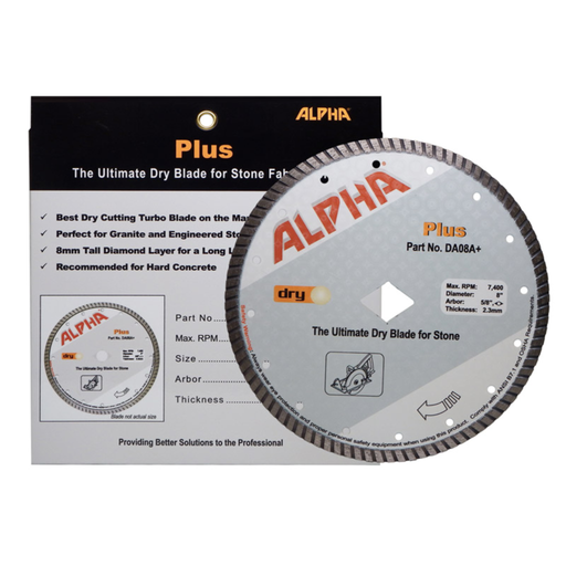 Alpha Professional Tools 8" Plus Dry Diamond Blades for Cutting Granite, Stone, and Tile