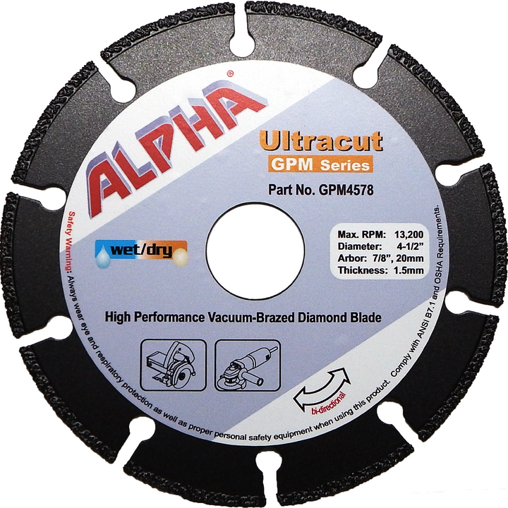 Alpha Professional Tools 4-1/2" Ultacut GPM Series Vacuum-Brazed Diamond Blade for Metal