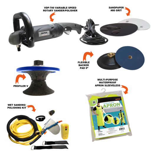 Alpha Professional Tools Pool Coping Kit with labeled Parts