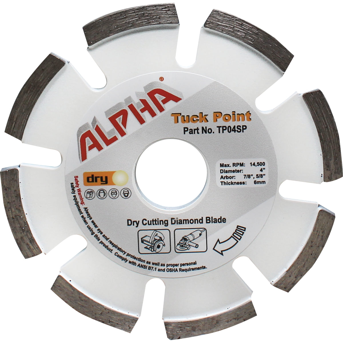 Alpha Tuck Point diamond blade for dry cutting on a white background