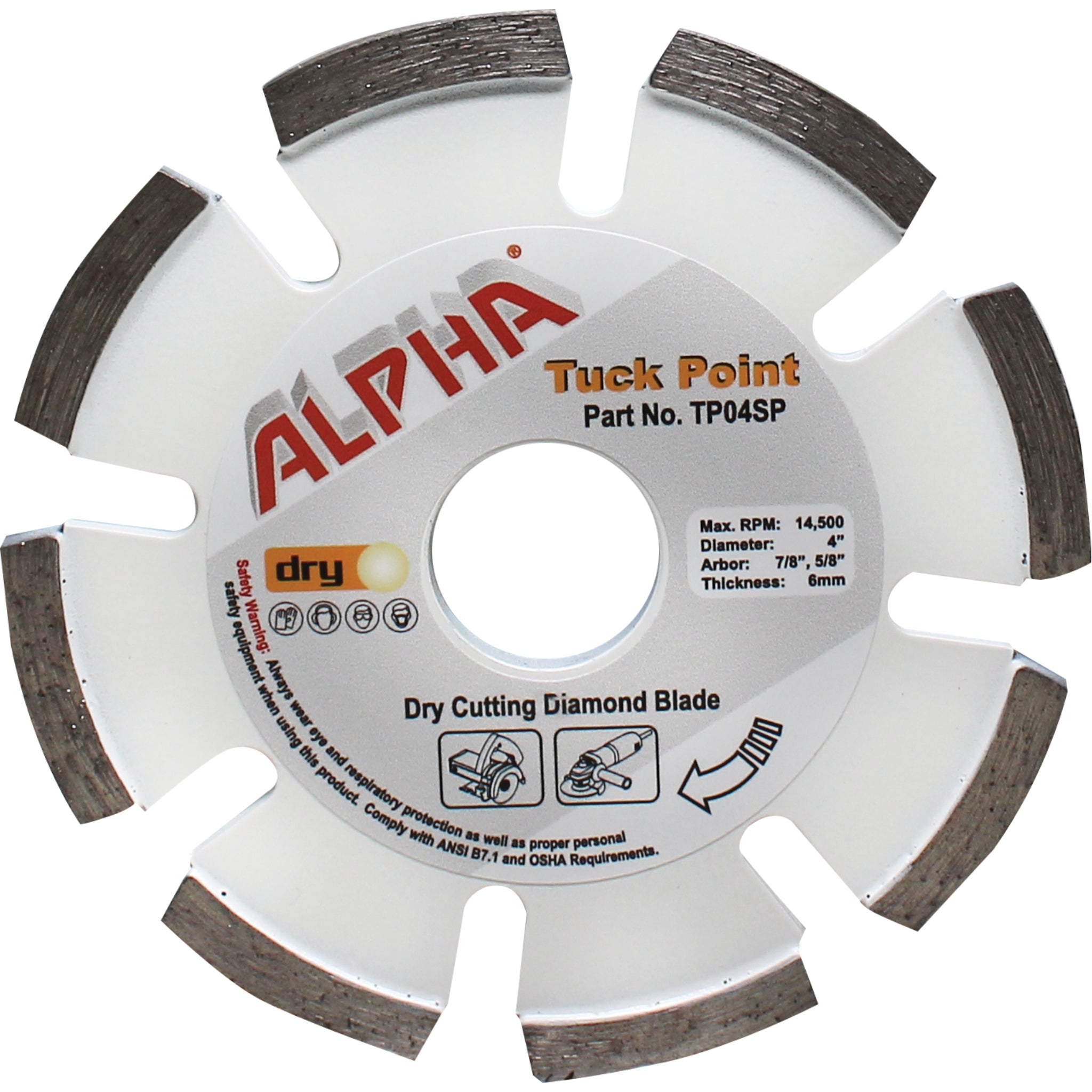 Alpha Tuck Point diamond blade for dry cutting on a white background