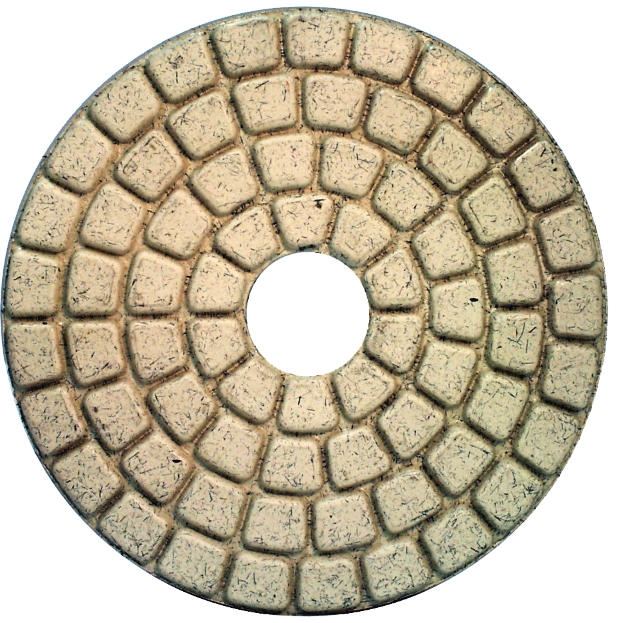 Alpha white ceramic buff polishing pads on a white background