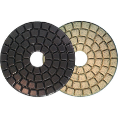 Alpha ceramic buff polishing pads, white and black on a white background