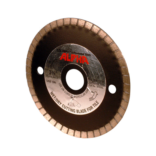 Alpha cordless saw diamond blade for ceramic tile on a white background