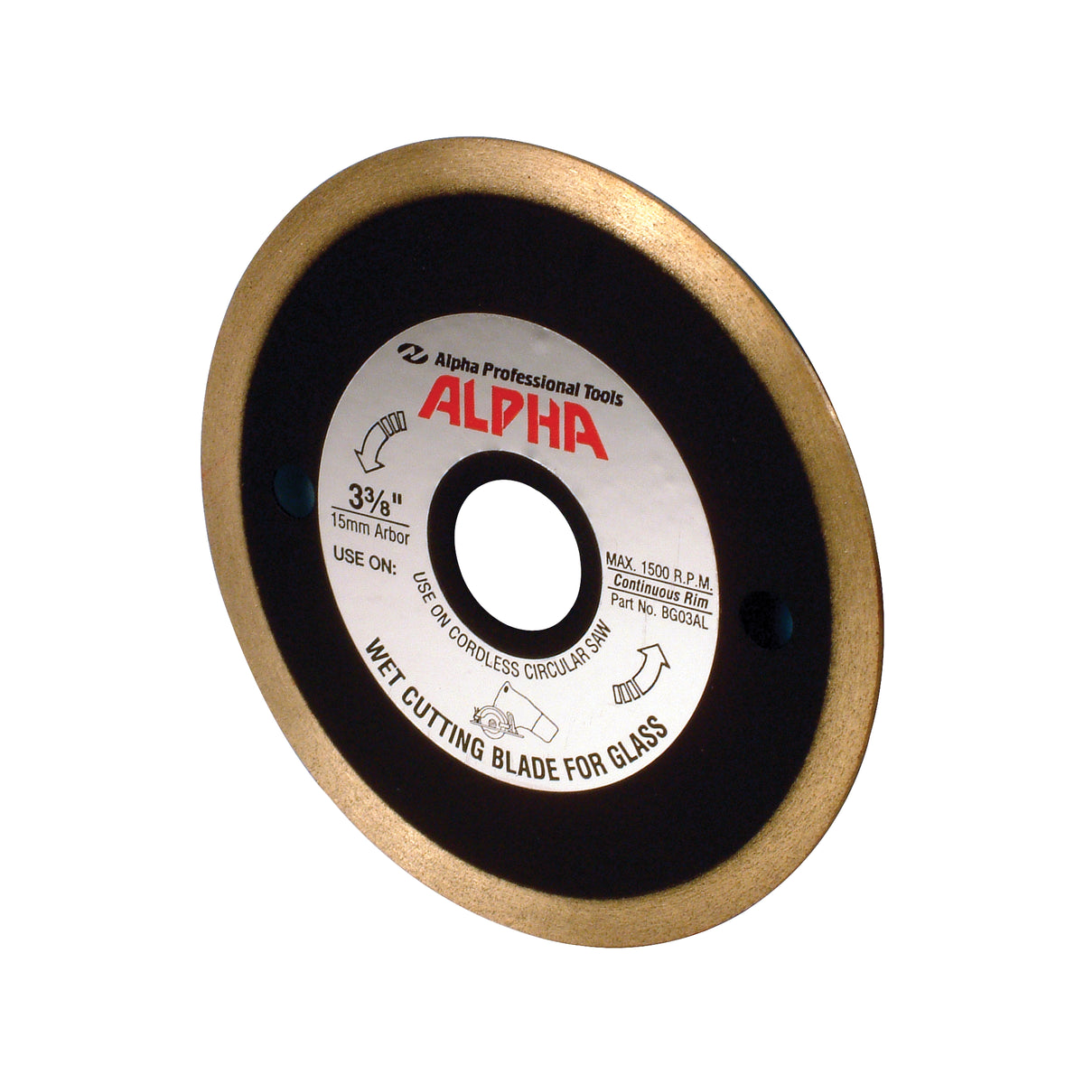 Alpha cordless saw diamond glass blade on a white background