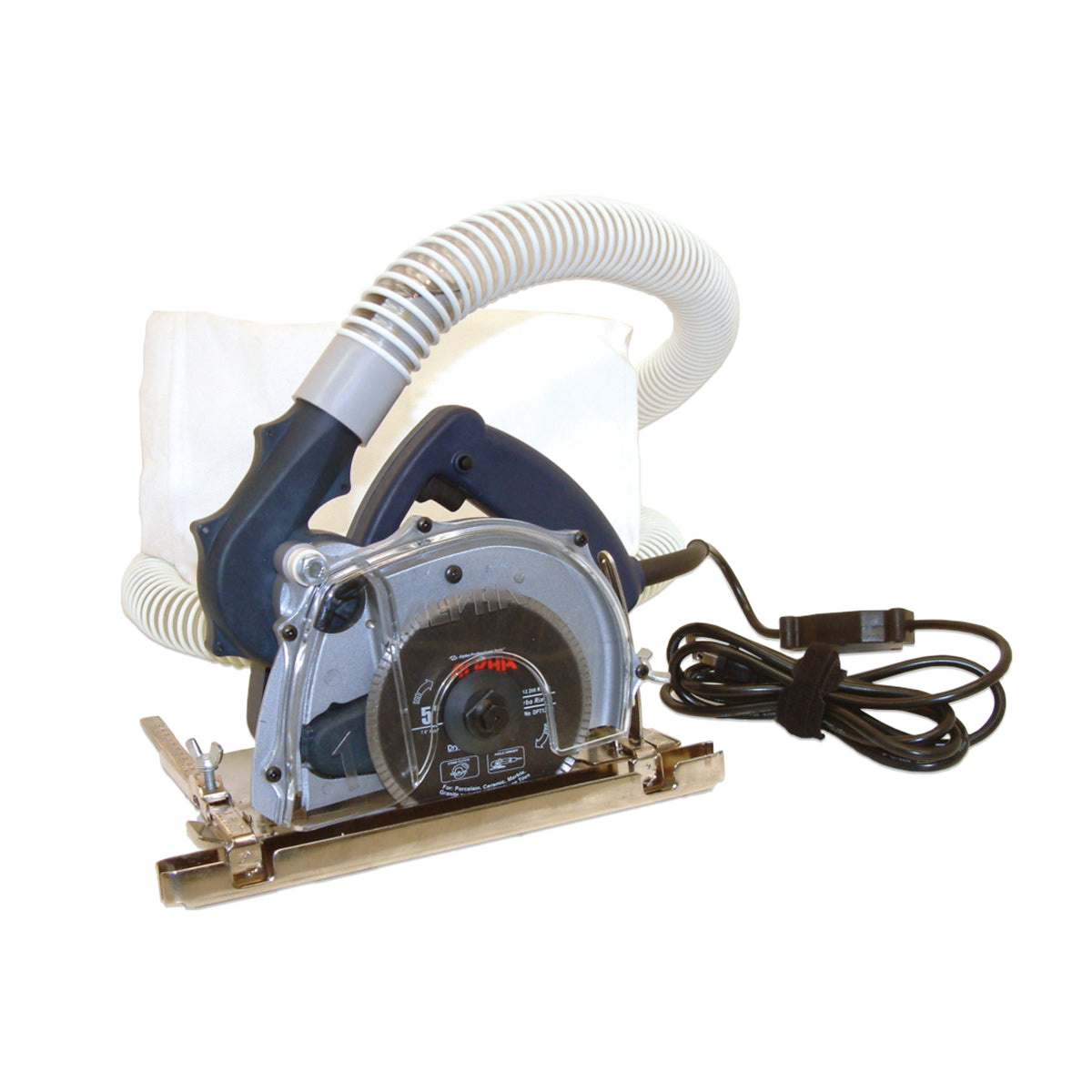 Alpha ecc-125 ecocutter with vacuum hose attached on a white background 