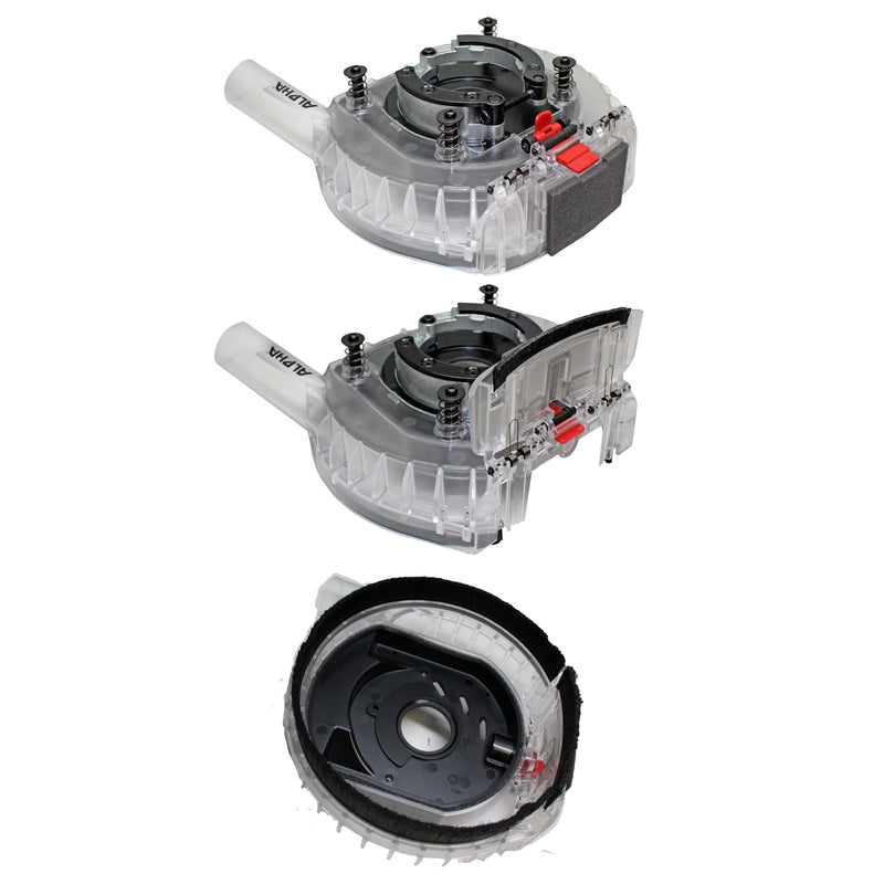 Alpha ecoguard g7 dust collection cover closed open and bottom on a white background
