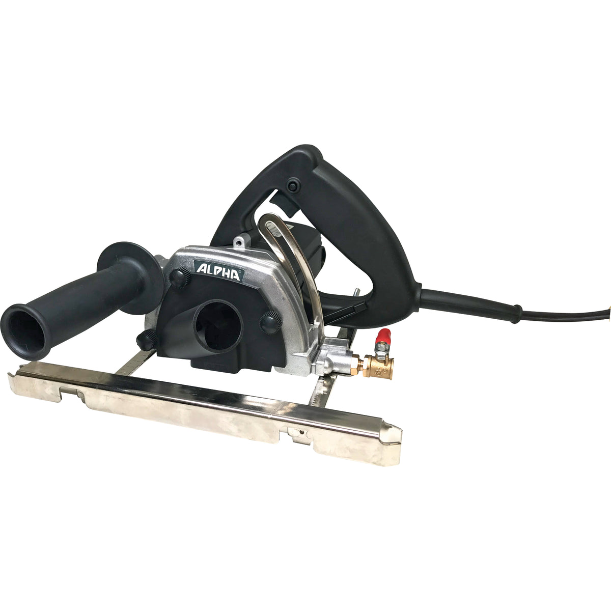 alpha esc-125 5 inch stone cutter with vacuum hose attachment on a white background