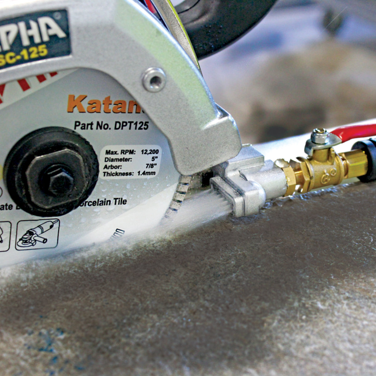 alpha esc-125 5 inch stone cutter water jet with katana blade cutting porcelain