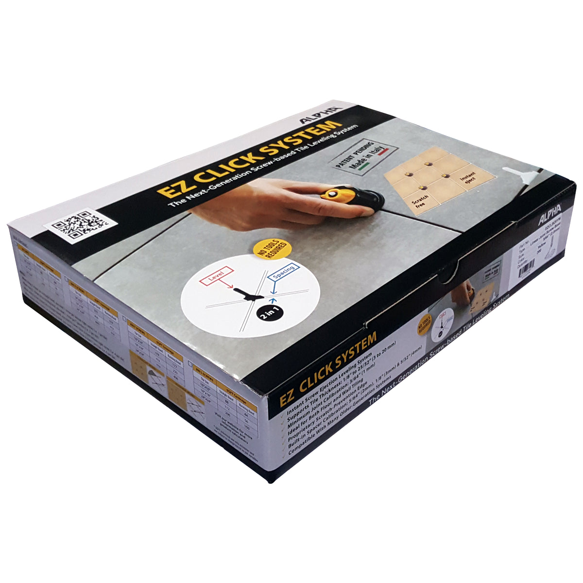 Alpha EZ click tile leveling system linear base box on a white background