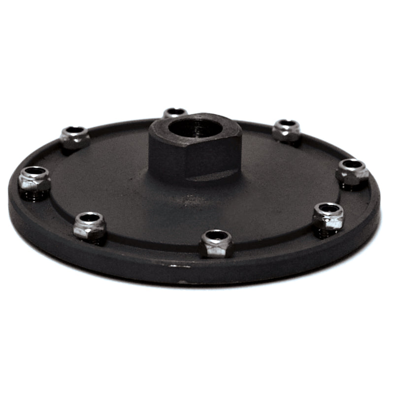 Alpha metal flange adapter with threaded holes on a white background