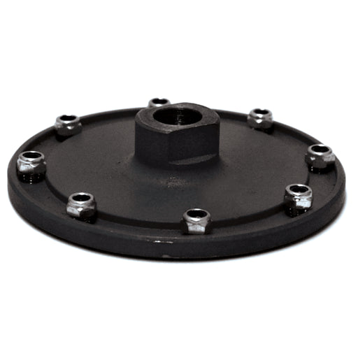 Alpha metal flange adapter with threaded holes on a white background