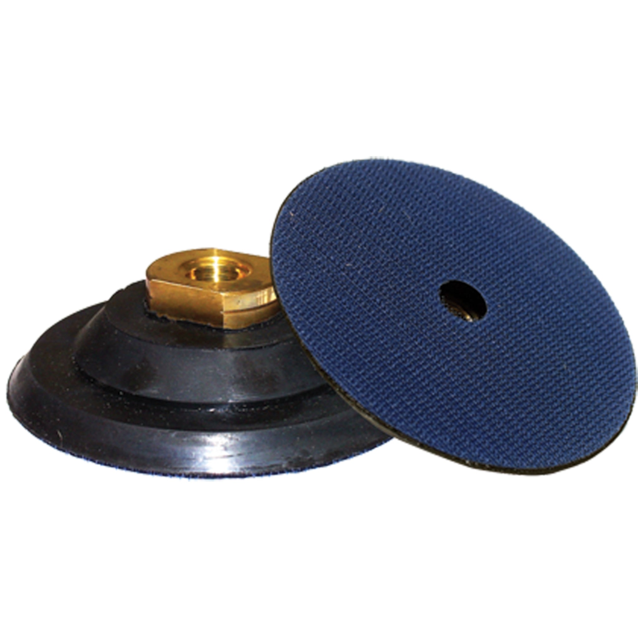 Alpha flexible backer pad front and back on a white background