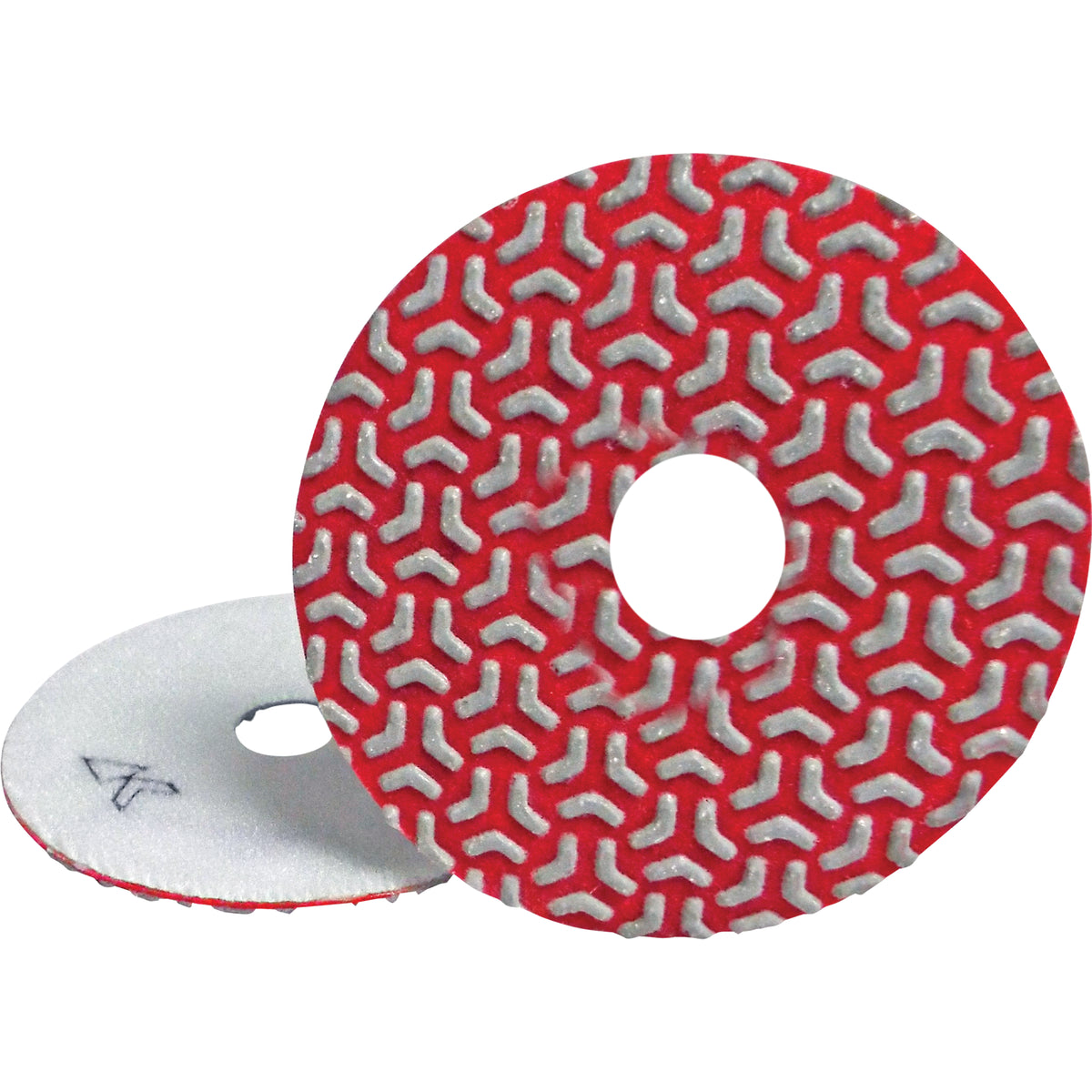 Red and white diamond grinding disc on a white background