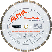 Alpha 12 inch MasonMaster diamond blade for general purpose use on a white background
