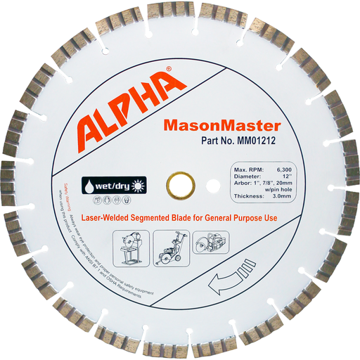 Alpha Professional Tools MasonMaster Diamond Blade, 12 Inch