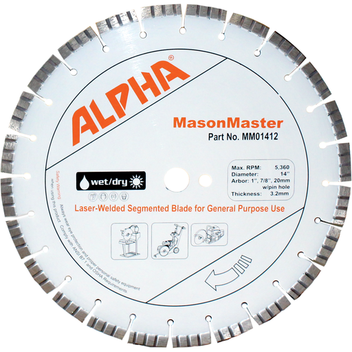 Alpha Professional Tools MasonMaster Diamond Blade, 14 Inch