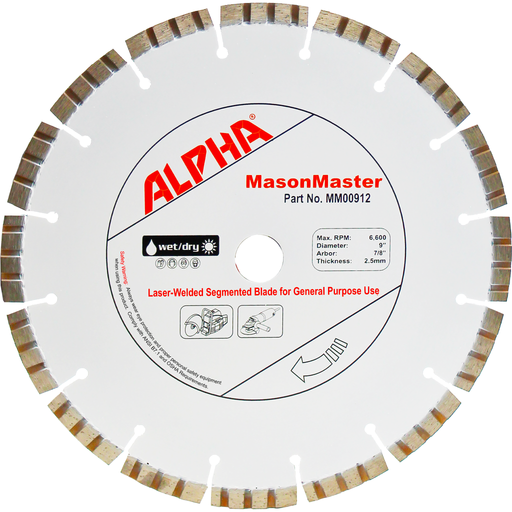 Alpha Professional Tools MasonMaster Diamond Blade, 9 Inch