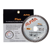 Alpha 4 1/2 inch Plus diamond blade for stone fabrication with packaging on a white background