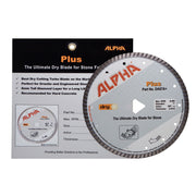 Alpha 7 inch Plus diamond blade for stone fabrication with packaging on a white background
