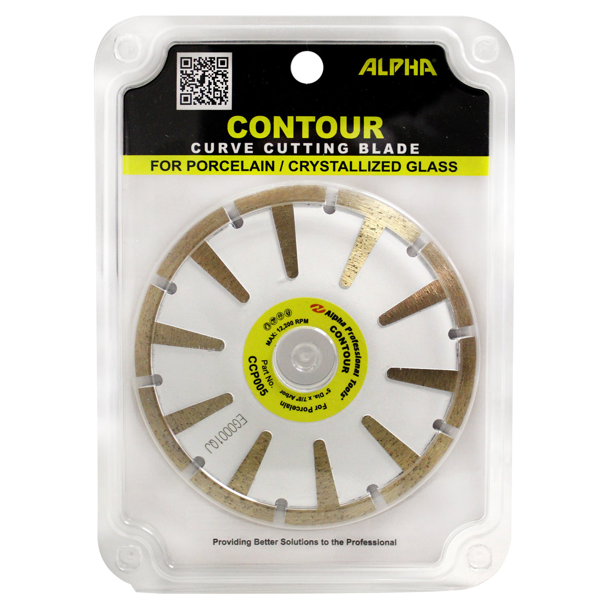Alpha contour curve cutting blade packaging on a white background