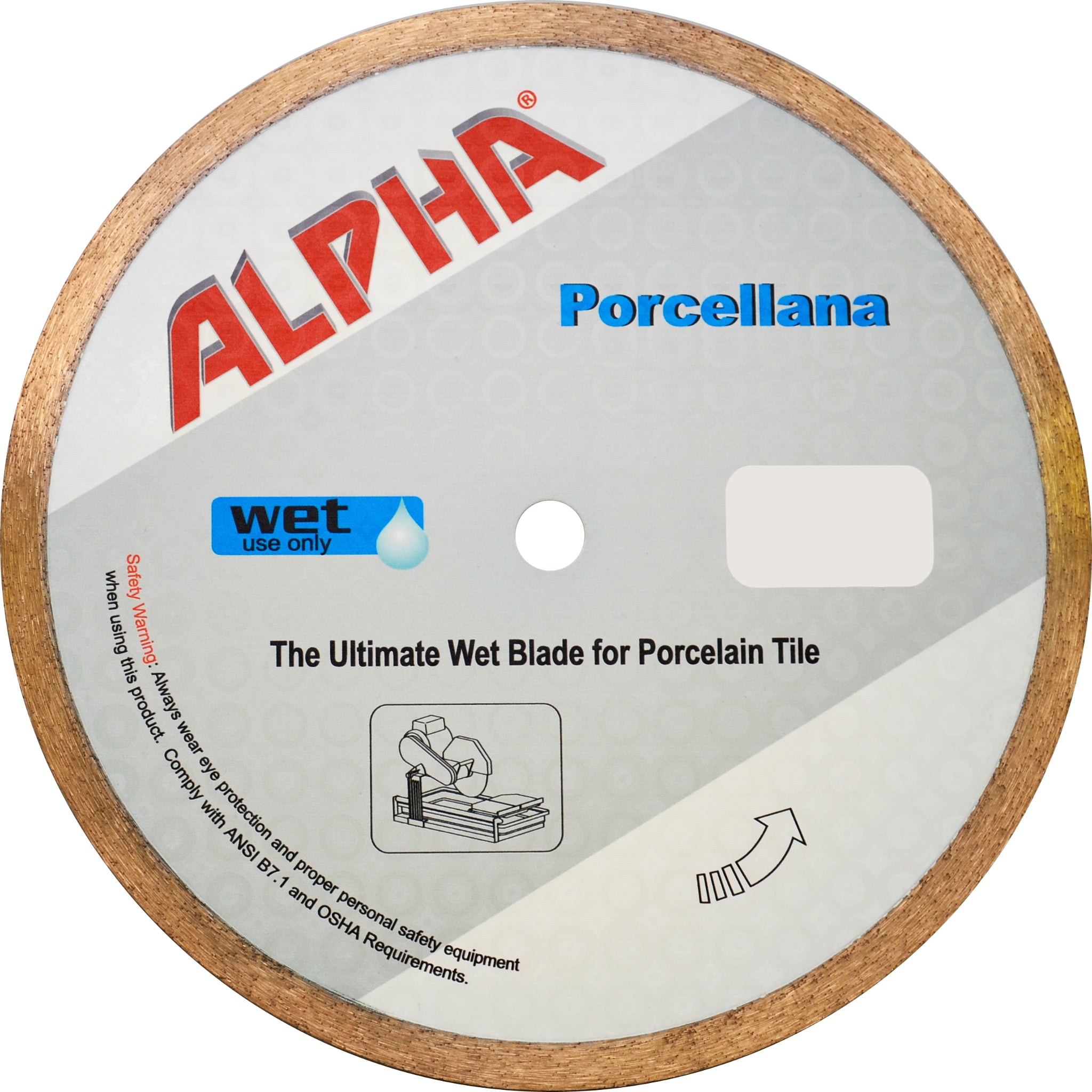 Alpha Porcellana wet blade for porcelain tile on a white background