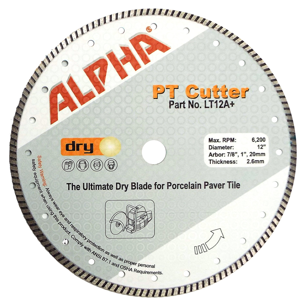 Alpha 12" PT Cutter Diamond Blade for Porcelain Paver Tile on a white background