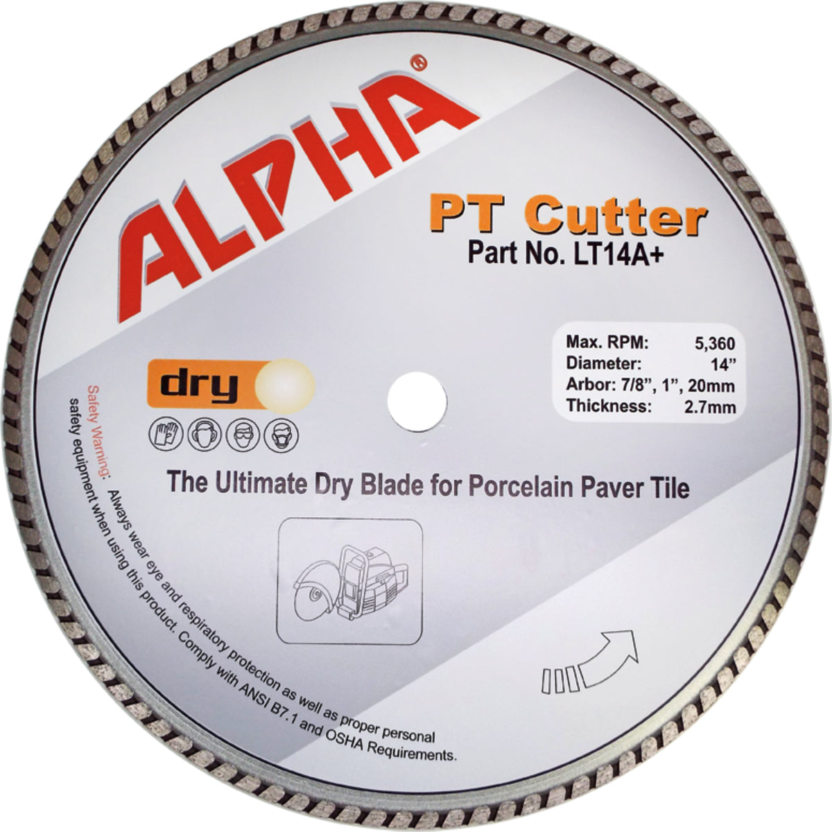 Alpha 14" PT Cutter Diamond Blade for Porcelain Paver Tile on a white background