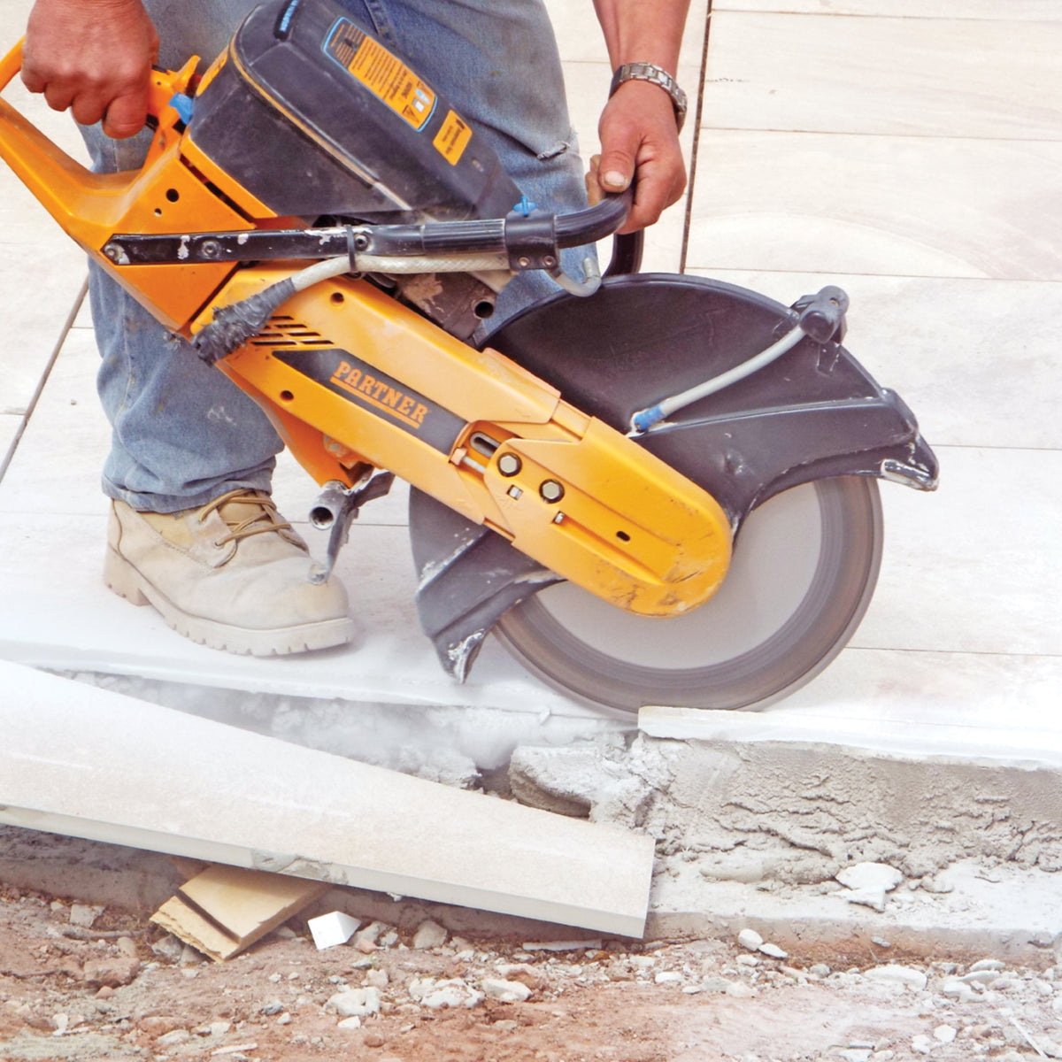 Alpha PT Cutter Diamond Blade on a Demolition saw cutting porcelain paver tile