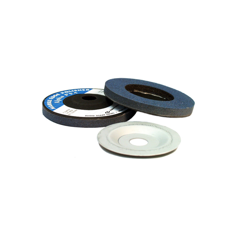 Alpha PVA MS polishing disc front and back with adapter on white background