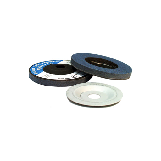 Alpha PVA MS polishing disc front and back with adapter on white background