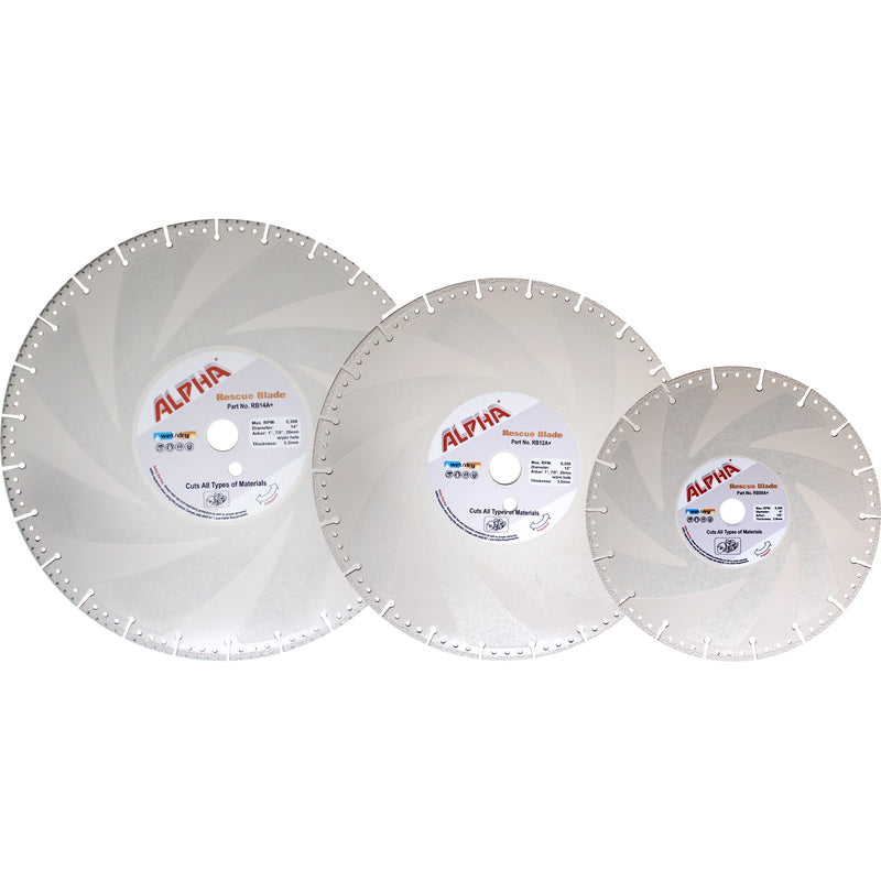 Three Alpha Rescue Blades on a white background
