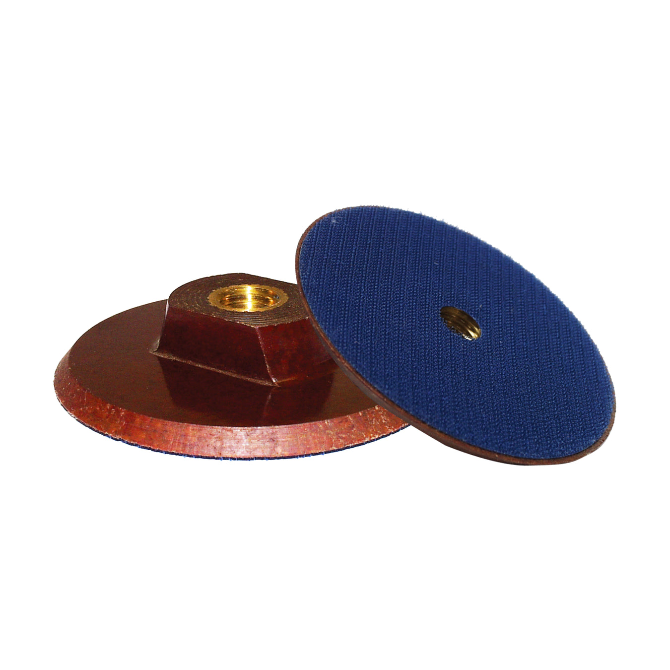 Alpha rigid backer pad front and back on a white background