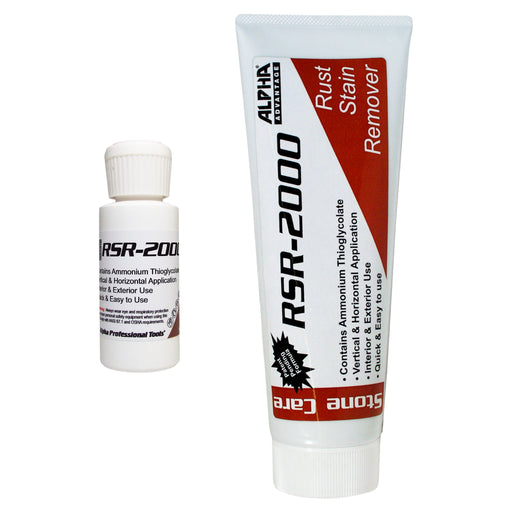 Two bottles of RSR-2000 Rust Stain Remover on a white background