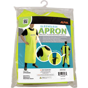 Packaged sleeveless apron with Alpha branding on a white background